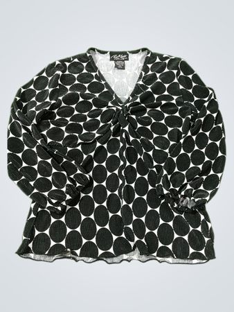 Russell Kemp Petite New York Schwarz-weißes gepunktetes gefältetes Bluse
