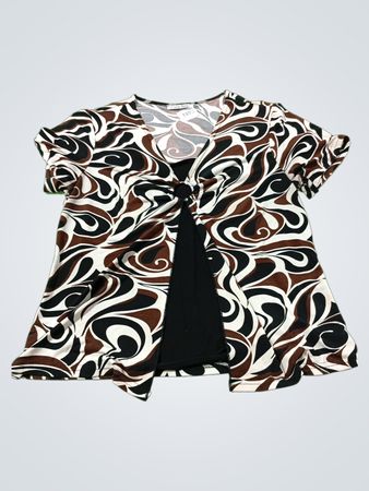Carol Rose Damen Kurzarmtop mit braunem, schwarzem und weißem Wirbelmuster
