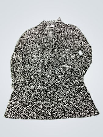 Kim Rogers Petite Schwarz-Weiße Gemusterte Langarmbluse