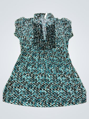 Heart Soul Damen Blau & Schwarz Blumenmuster Kurzarm V-Ausschnitt Kleid mit Bindegürtel