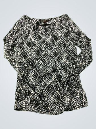 Style & Co. Schwarz-Weiße Schlangenprint Raffung Langarmtop