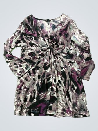 Frauen Abstrakter Druck V-Ausschnitt Twist Vorderseite Langarm Kleid