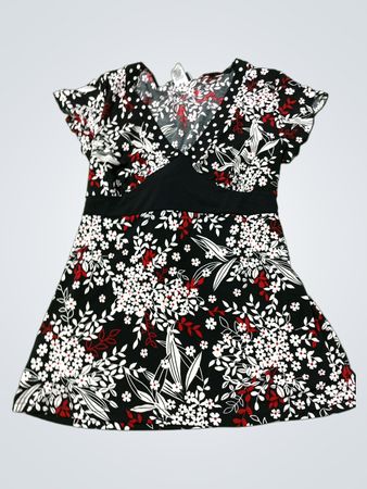 Carducci Damen Schwarzes Blumenmuster V-Ausschnitt Top