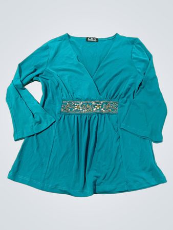 CKW Crew Strickoberteil Teal verziert mit V-Ausschnitt