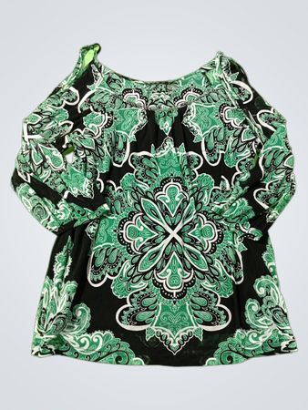 Damen Oberteil mit langen Ärmeln in Schwarz und Grün mit Muster