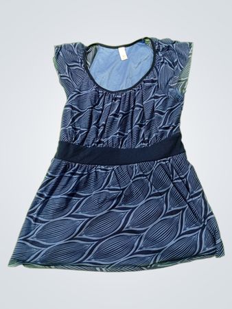 Merona Damenkleid mit blauen Blattmuster und Gürtel