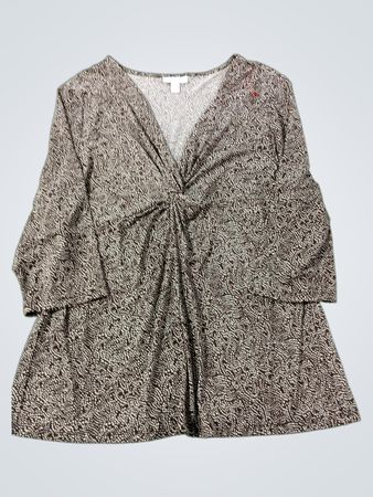 Charter Club Damen Braun/Weiße Print Gedrehte V-Ausschnitt 3/4 Ärmel Oberteil XL