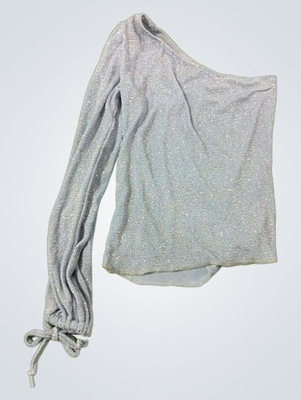 Pflaumenblauer One-Shoulder Glitzer-Oberteil mit Bindegurt