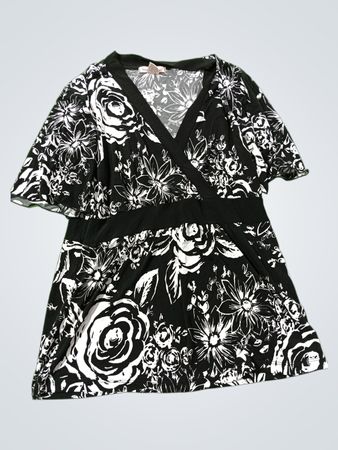 Susan Lawrence Damen Schwarz-Weiße Blumenmuster V-Ausschnitt Wickelkleid