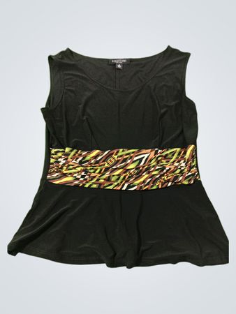 Damen Schwarzes Ärmelloses Peplum-Oberteil mit geometrischem Taillenbund