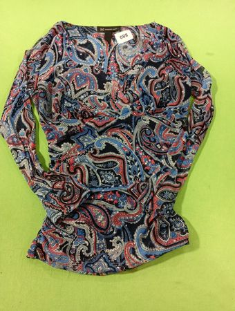INC International Concepts Paisley-Print Durchsichtige Raffung Langarmoberteil