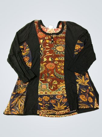 Parsley & Sage Damen Schwarzes Floralprint Langarm-Tunika-Oberteil