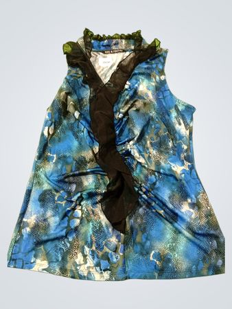 Zac & Rachel ärmelloses Oberteil mit blauem Schlangenprint und Rüschendetail