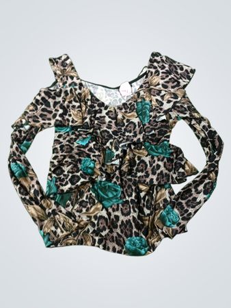 Venus Leopard- und Rosenmuster Cold Shoulder Top