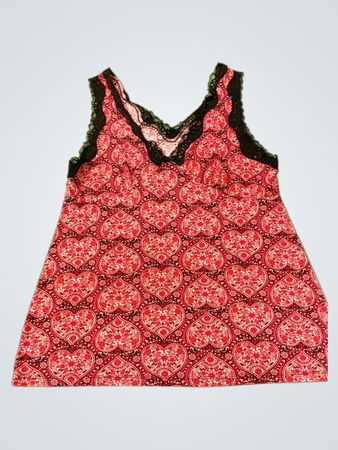 Damen Tanktop mit Herzdruck und Spitzenbesatz