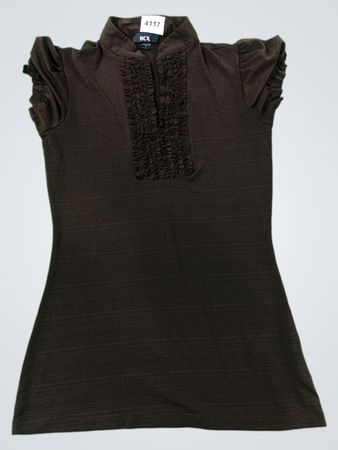 BCX Damen Braunes Rüschenausschnitt Kurzarm-Top Größe M