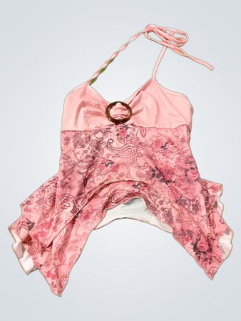 Rosa Floral Halter-Top mit Ringdetail