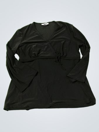 Motherhood Maternity Schwarzes Langarm-V-Ausschnitt-Top