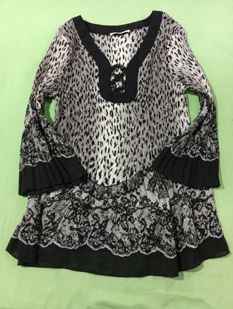 Quintessential Damen Leoprint Bluse mit Spitzenbesatz