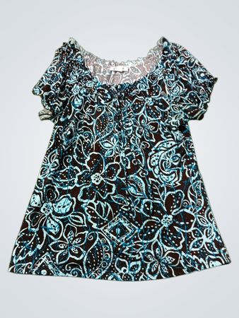 Carducci Braune und Blaue Blumenmuster Carmen-Bluse