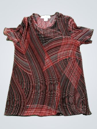 BROCHURE Damen Rot Schwarz Weiß Druck Kurzarmoberteil Größe S/P