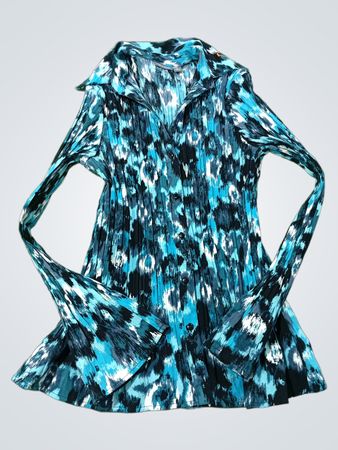 Apt. 9 Stretch Blaue Abstrakte Print Plissiertes Langarmhemd mit Knöpfen