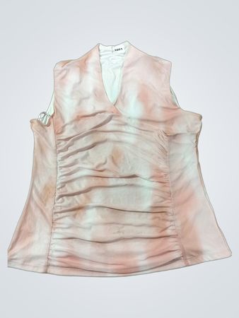 Ärmelloses pink-weißes Tie-Dye-Oberteil mit Raffung