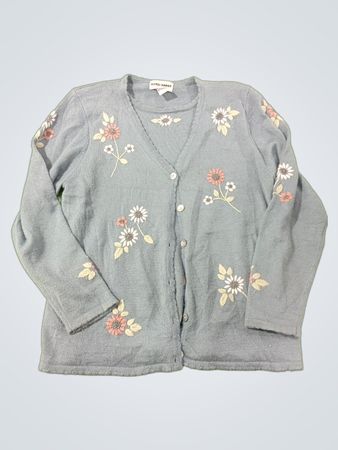 Alfred Dunner Leichter Blauer Bestickter Floral Cardigan