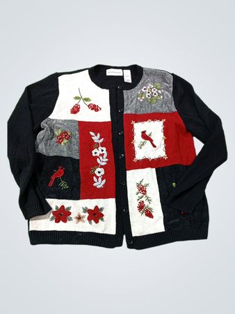 Alfred Dunner Damen Cardigan mit Kardinal- und Blumen-Patchwork-Design
