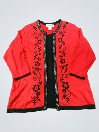 Cathy Daniels Rot Schwarz Verziertes Strickjäckchen