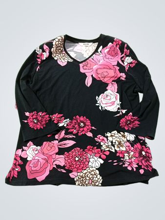 ALIA Damen Schwarzes Floral Druck Langarm V-Ausschnitt Oberteil