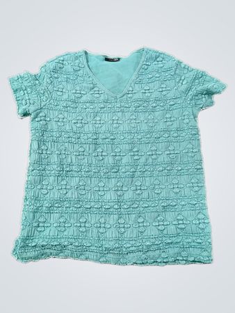 east5th Petite Blau Texturiertes V-Ausschnitt T-Shirt