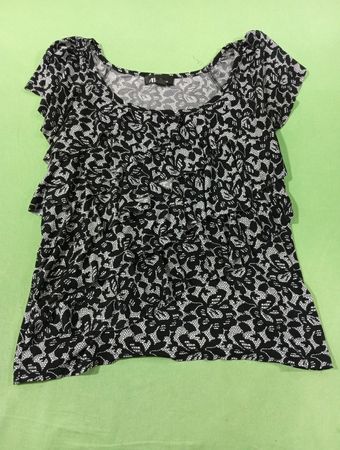 A.B. Black and White Lace Ruffle Top
