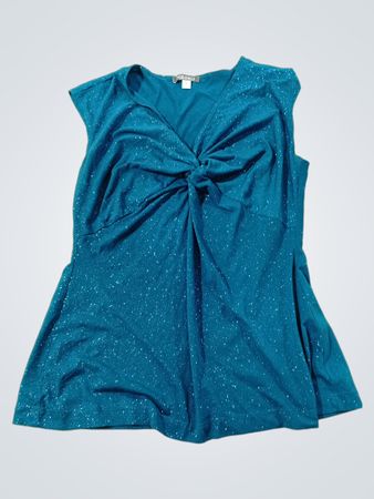 ROZ & ALI Teal Sparkle Twist Front Top
