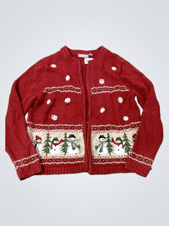 Croft & Barrow Damen Roter Schneemann Fair Isle Cardigan