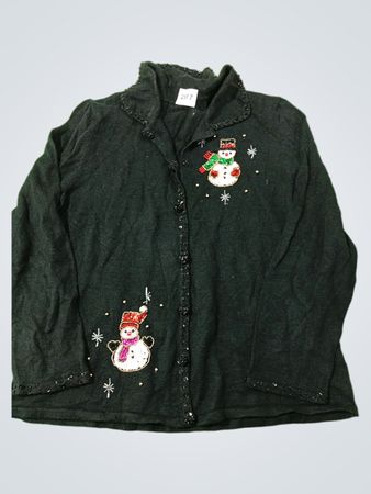 Schwarzer Pullover mit langen Ärmeln und Schneemann-Applikation