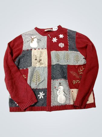 Croft & Barrow Damen Weihnachts-Schneemann Patchwork Zip-Up Pullover