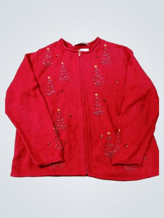 Roter Weihnachtsbaum Perlen Zip-Up Cardigan
