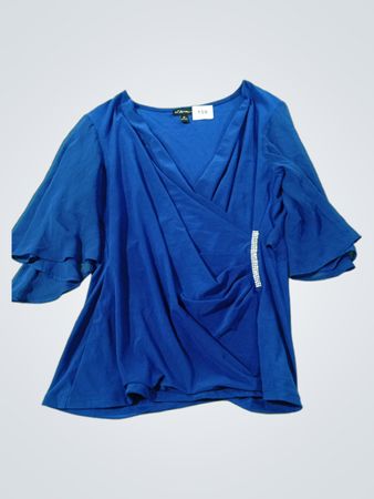S. Levine Blue Wrap Top mit Verzierungen