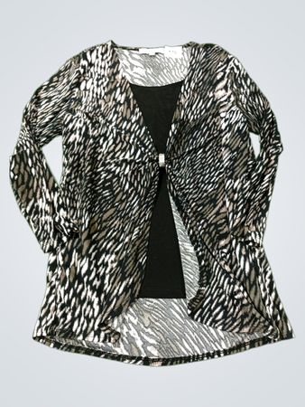 Classic Editions Damen Cardigan mit Tiermuster und schwarzem Unterlayer