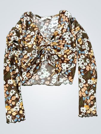 Floral Raffung Vorderseite Langarmoberteil