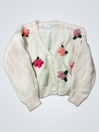 LUNA IVY Weißer Strick-Cardigan mit floralen Applikationen