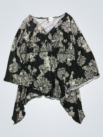 SERENA & LILY Schwarzes Weiß Paisley Druck Glockenärmel Tunika Top
