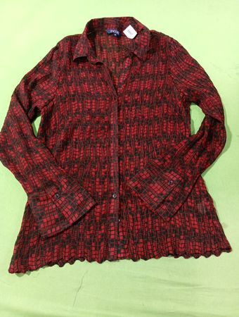 ENCORE Rot und Schwarz Karo Crinkle Langarm Hemd mit Knopfleiste