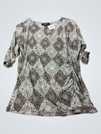 Style & Co Damen 3/4-Ärmel V-Ausschnitt geometrisches Druckoberteil