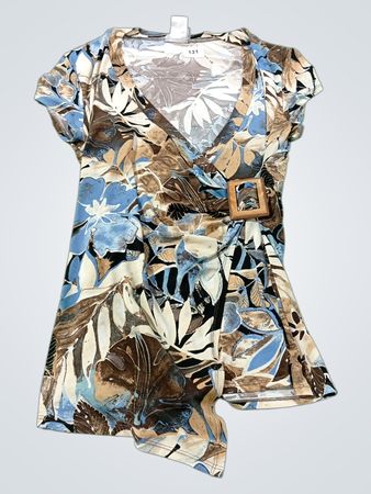 Libra Damen Blumenmuster Faux Wrap Top mit Holzschnalle
