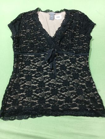 Ann Taylor Schwarzes Spitzen-V-Ausschnitt-Top
