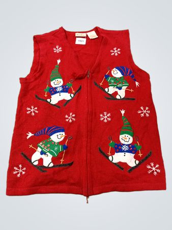 Bobbie Brooks Damen Roter Schneemann Skifahren Sweater-Weste