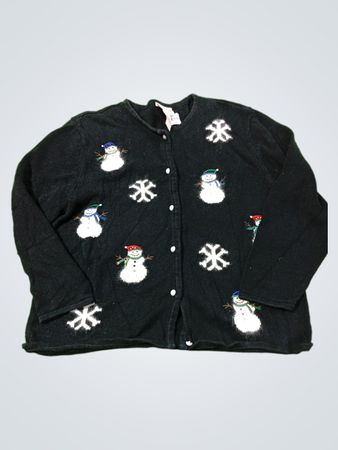 Crystal Kobe Black Snowman und Schneeflocken Cardigan