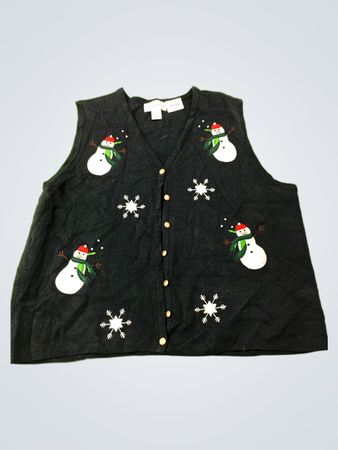 Croft & Barrow Woman 1X 100% Acryl Weste mit Schneemann- und Schneeflockenprint